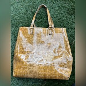 LIKE NEW Embossed Reptile Pattern Embossed Yellow Fashion Tote Bag